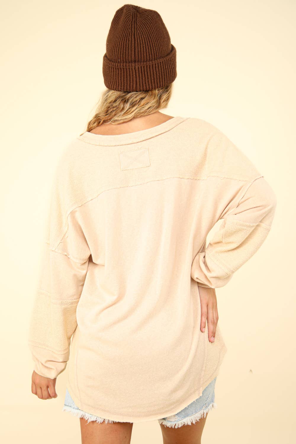 Washed Knit V-Neck Oversized Top