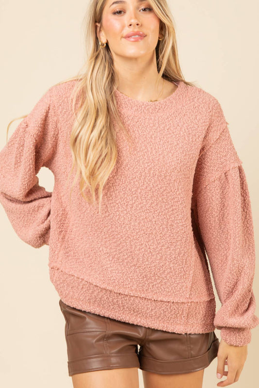 Round Neck Textured Knit Oversized Top