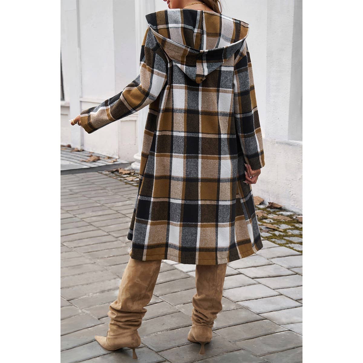 Button Hood Plaid Flannel Trench Corduroy Coat