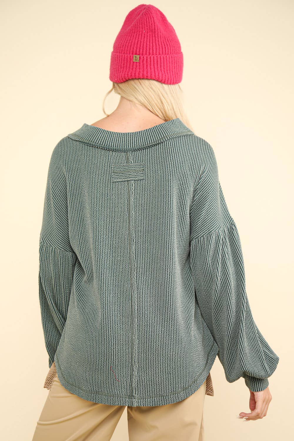 Two Tone Otto Ribbed V-Neck Oversized Knit Top