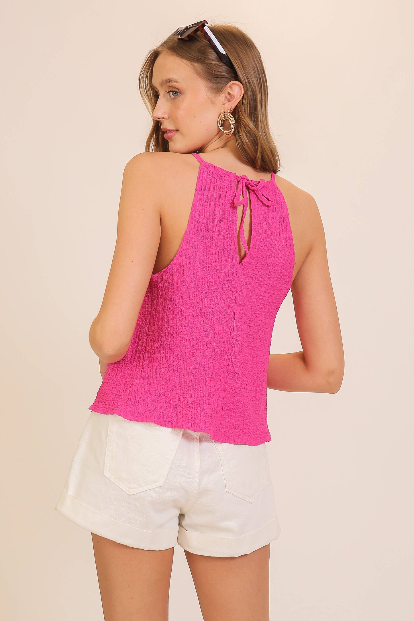 Textured Halter Overlay Top