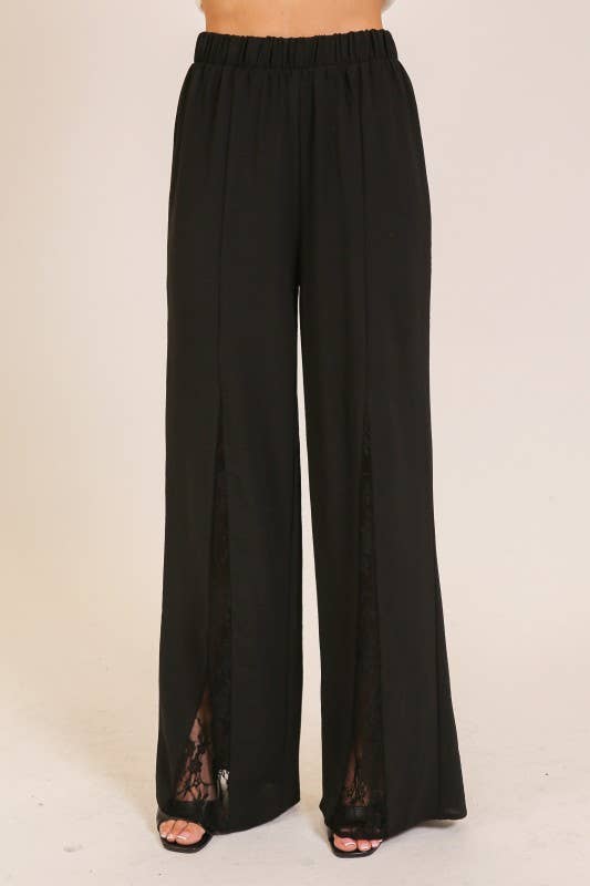 Scarlet Lace-Panel Wide Leg Pants