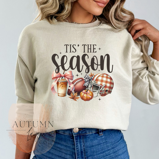 Tis the season Football Crewneck in Sand XS-3XL